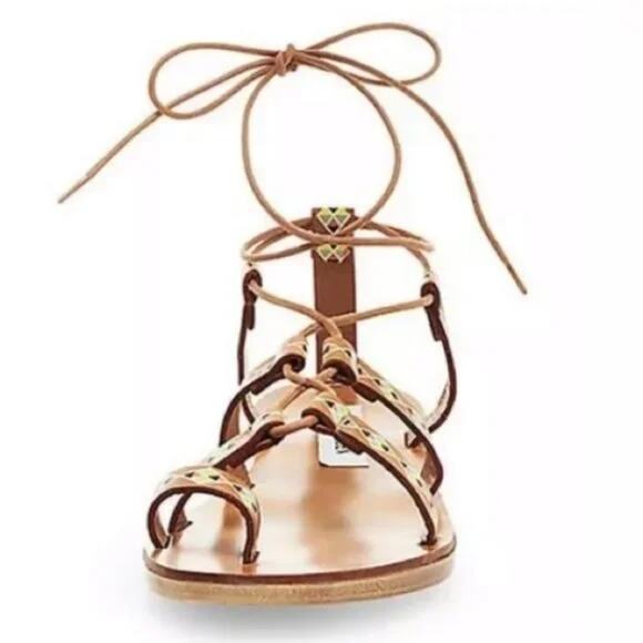 Steve Madden black geometric Boho Reeta Sandals leather gladiator size 7‎ - Picture 1 of 7
